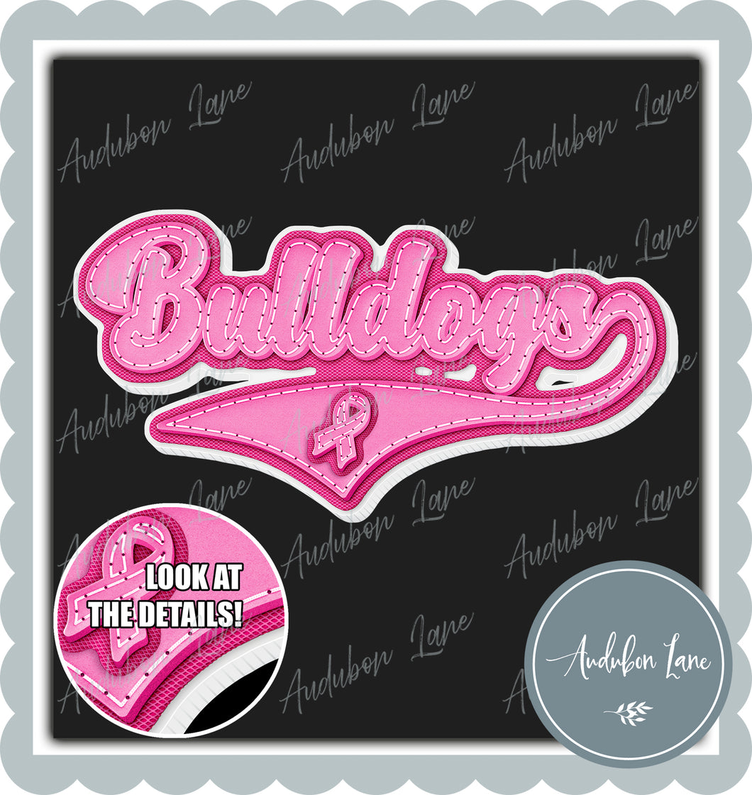 Bulldogs Breast Cancer Awareness Pink Leather Faux Patch Ready to Press DTF Transfer Customs Available On Request