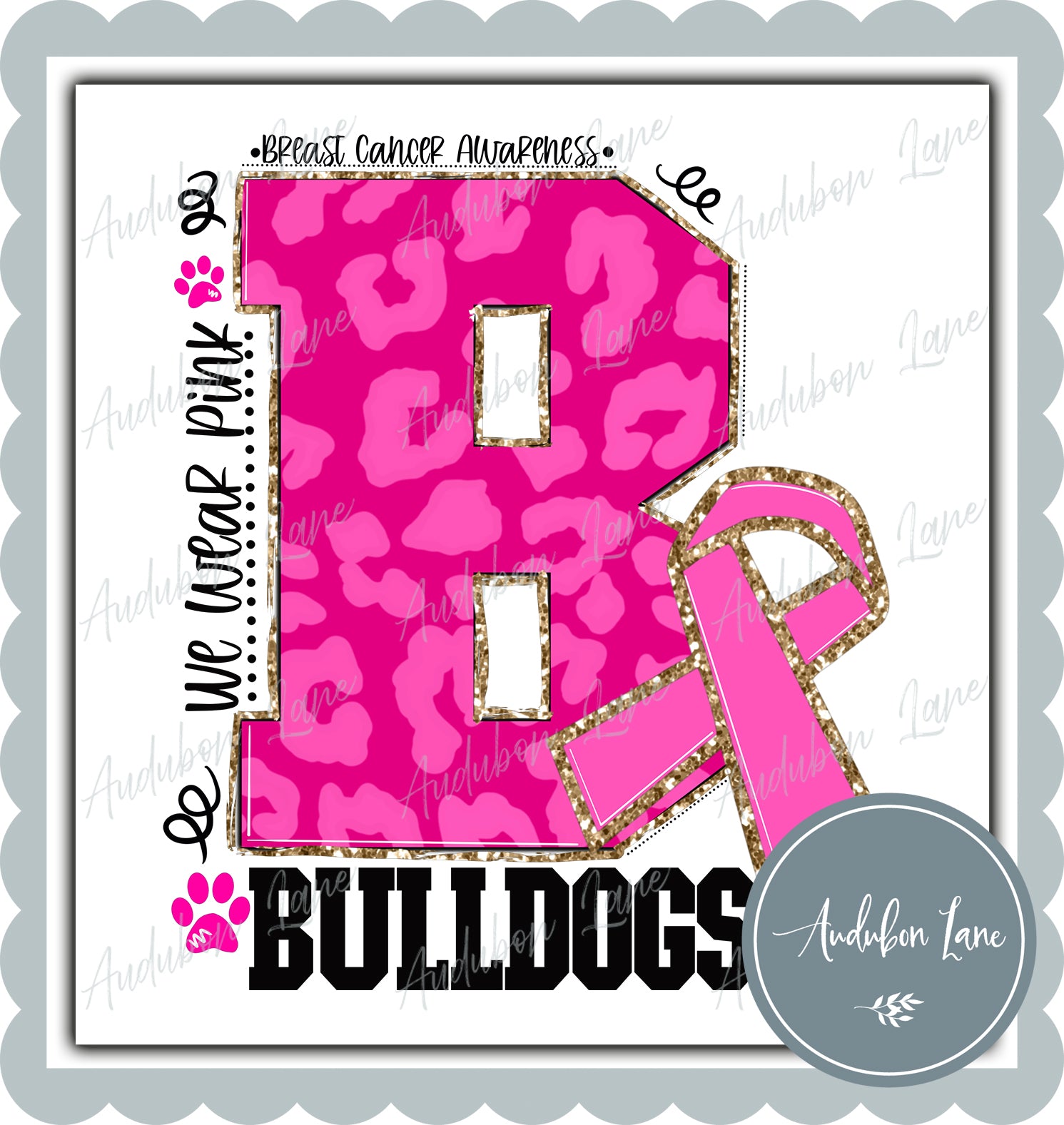 Bulldogs Paw Breast Cancer Awareness We Wear Pink Team Mascot Letter R ...