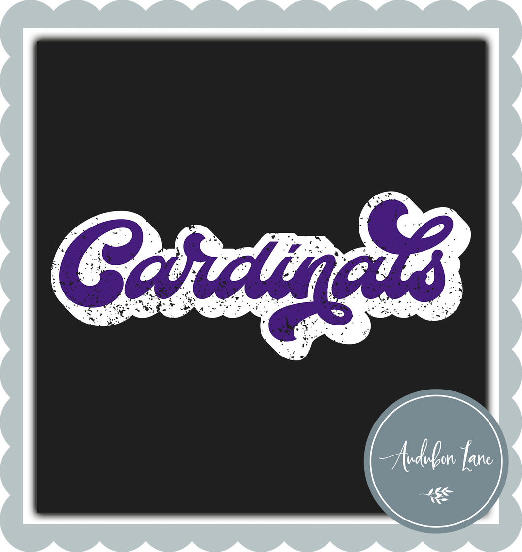 Cardinals Retro Distressed Purple and White Print Ready To Press DTF Transfer Custom Colors Available On Request