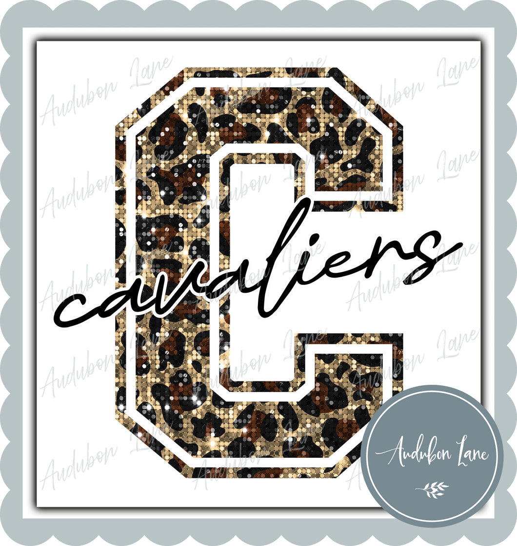 Cavaliers Sequin Leopard Mascot Letter Ready to Press DTF Transfer Customs Available On Request