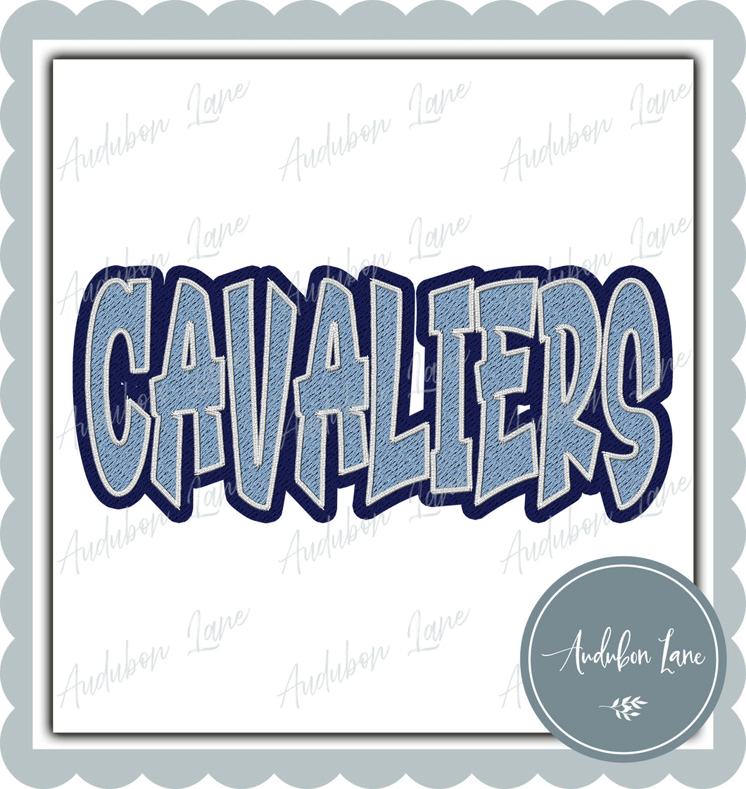 Cavaliers Graffiti Style Mesh Lt Blue and Navy Mascot Ready to Press DTF Transfer Customs Available On Request