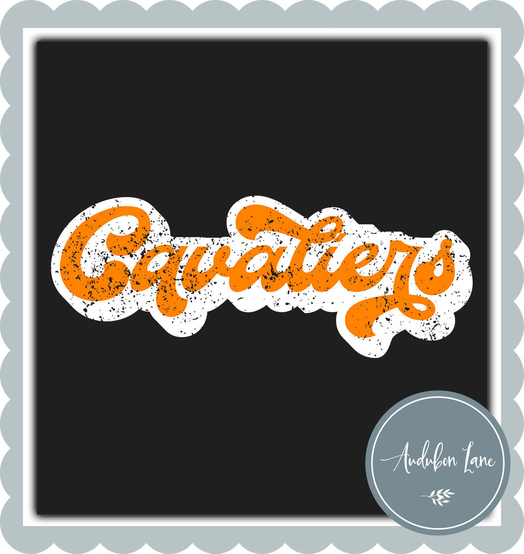Cavaliers Retro Distressed Orange and White Print Ready To Press DTF Transfer Custom Colors Available On Request