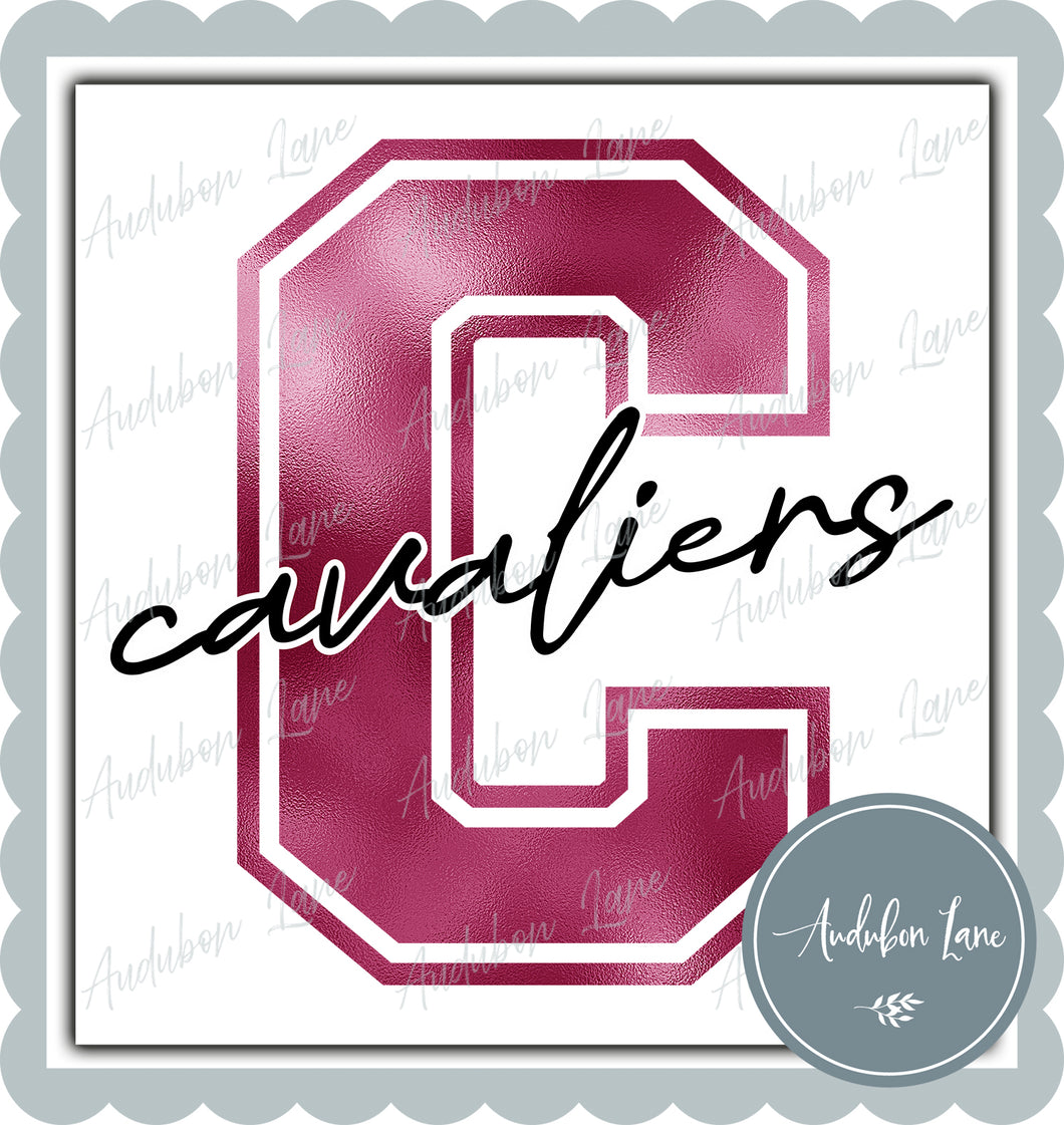 Cavaliers Breast Cancer Awareness Faux Metallic Pink Foil Mascot Letter Ready to Press DTF Transfer Customs Available On Request