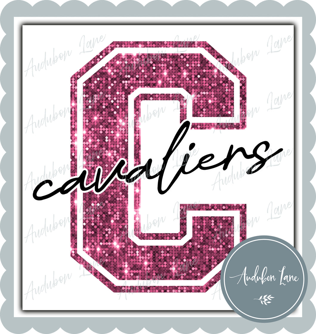 Cavaliers Breast Cancer Awareness Faux Pink Sequin Mascot Letter Ready to Press DTF Transfer Customs Available On Request