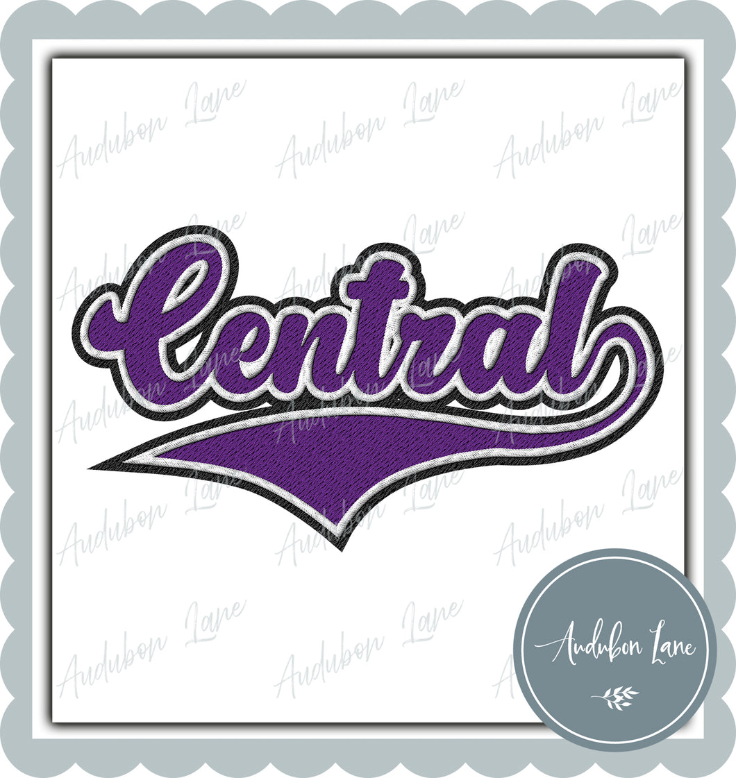 Central Faux Embroidery Patch Faux Purple and White and Black Ready To Press DTF Transfer Custom Colors Available On Request