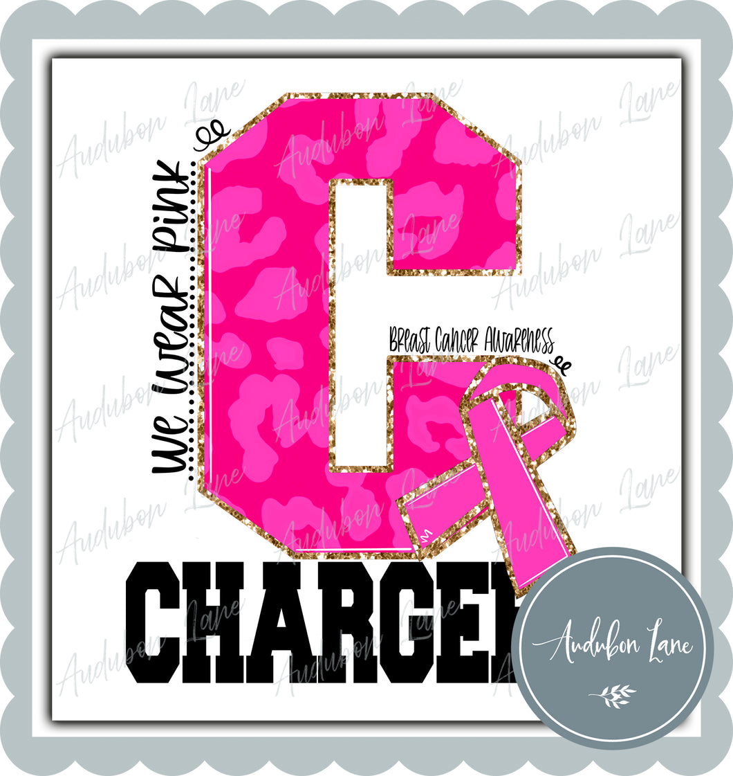 Chargers Breast Cancer Awareness We Wear Pink Team Mascot Letter Ready to Press DTF Transfer
