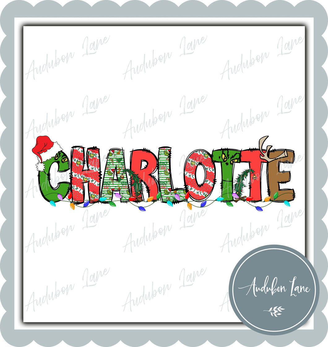 Charlotte Meany Greeny Christmas Words Print Ready To Press DTF Transfer Custom