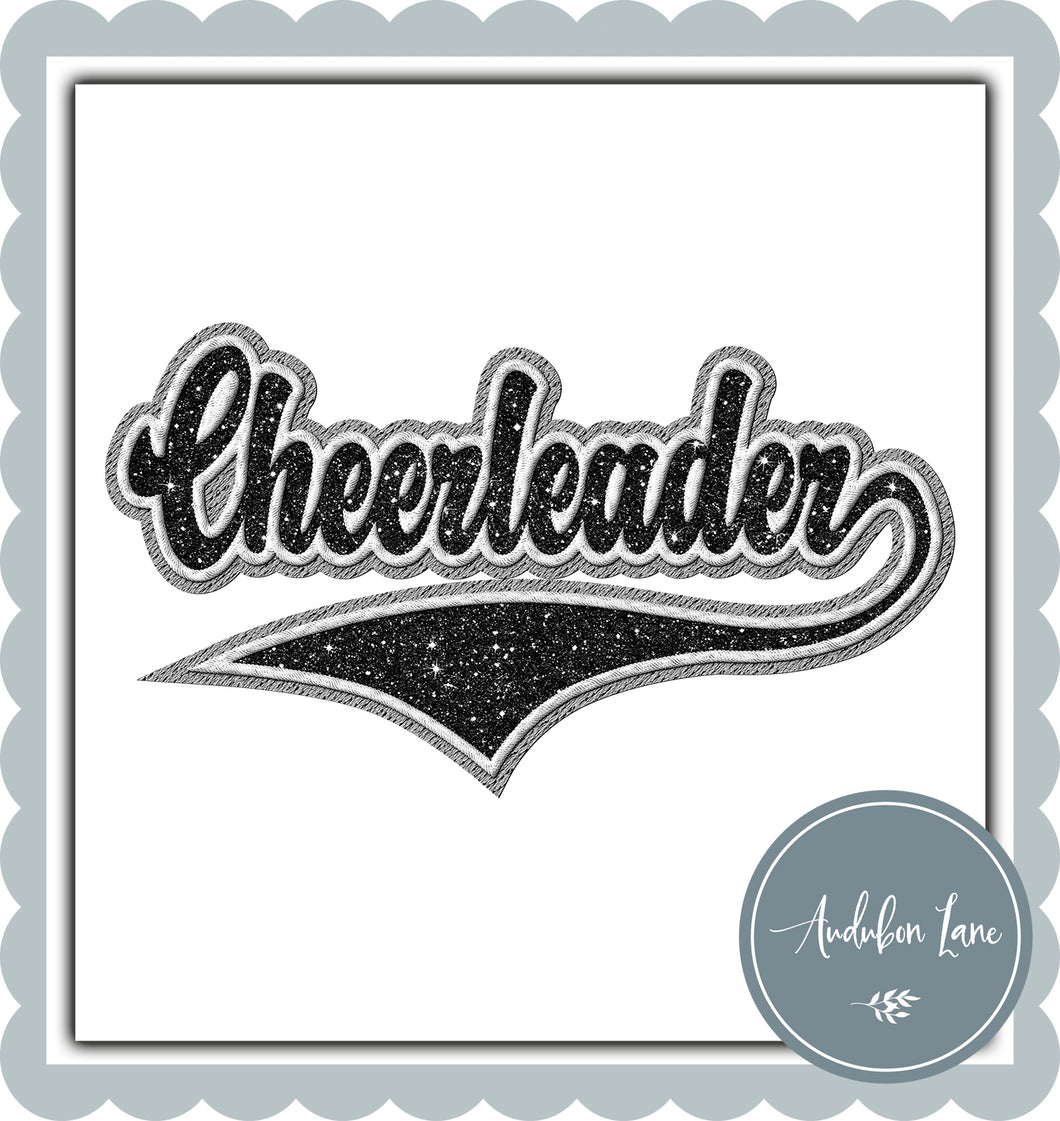 Cheerleader Faux Black Glitter and White and Grey Embroidery