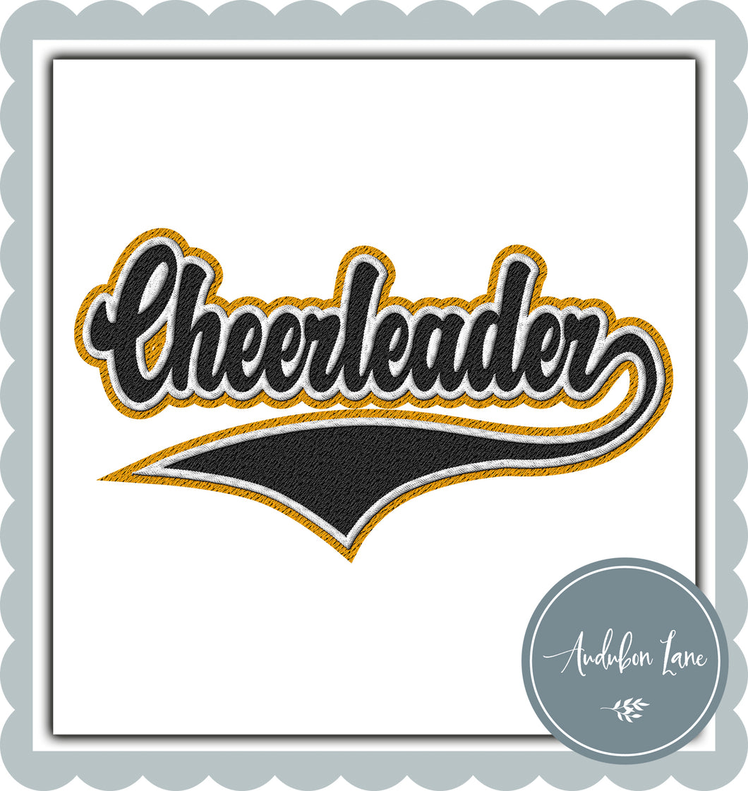 Cheerleader Faux Black and White and Yellow Gold Embroidery