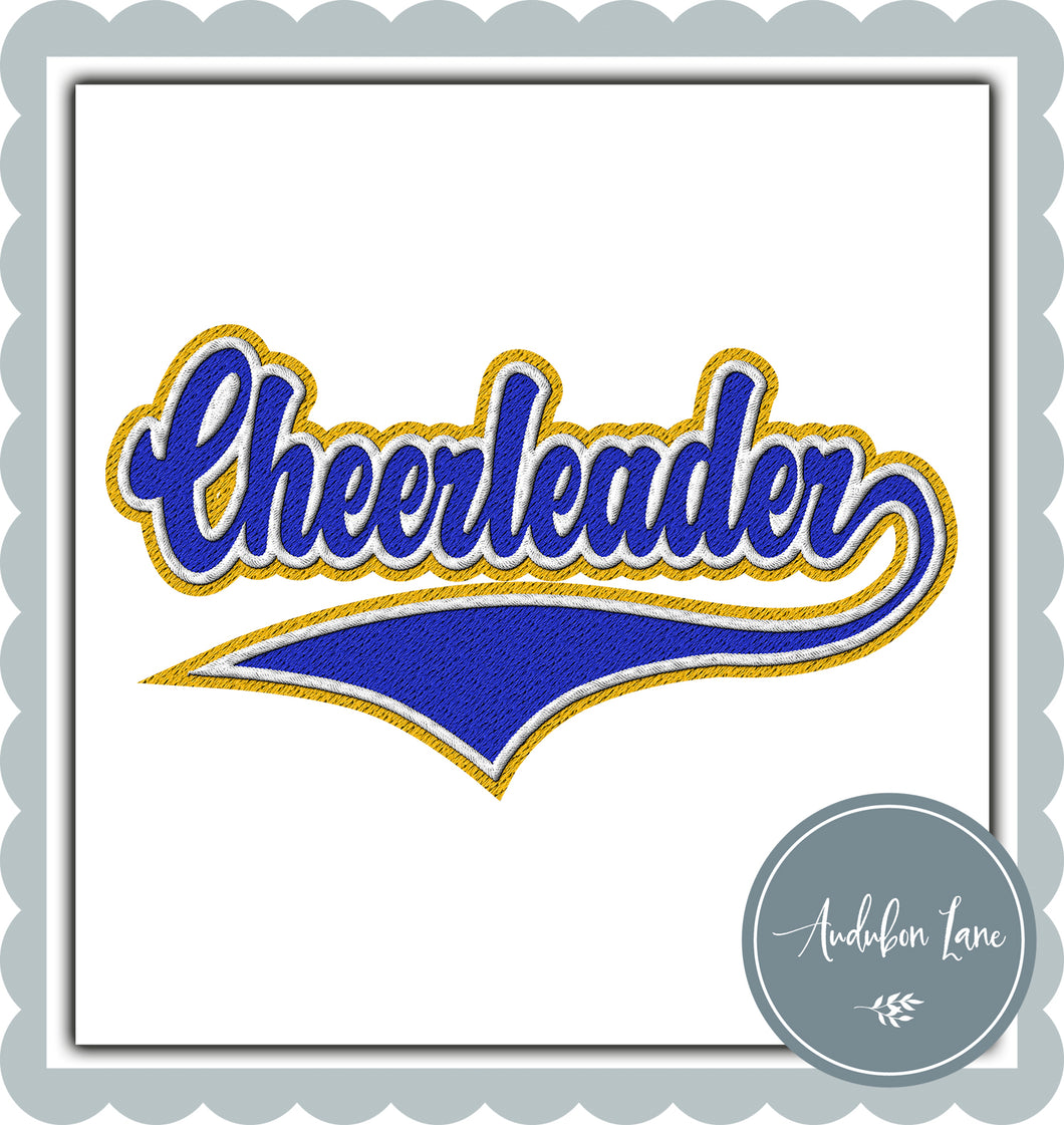 Cheerleader Faux Blue and White and Yellow Embroidery