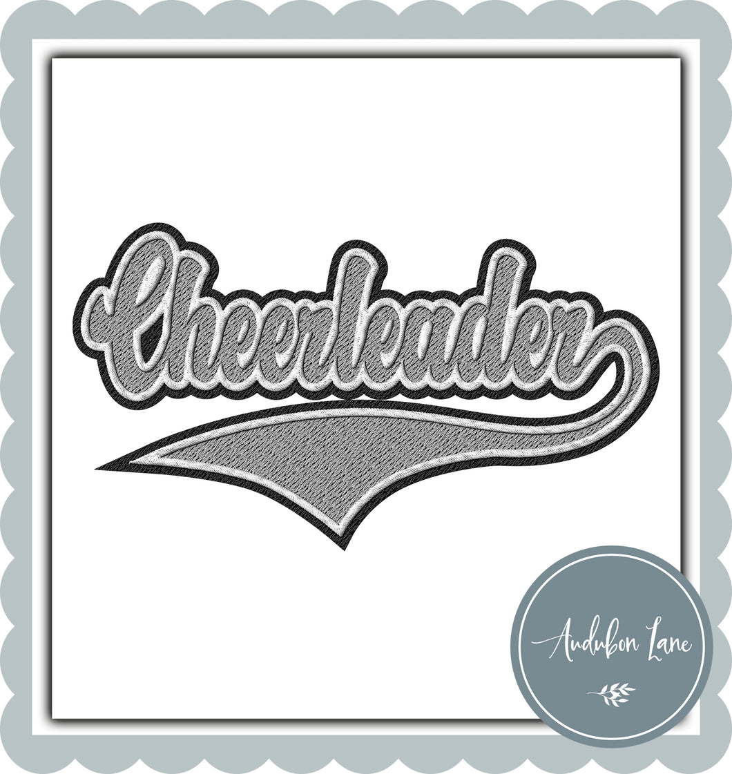 Cheerleader Faux Grey and White and Black Embroidery