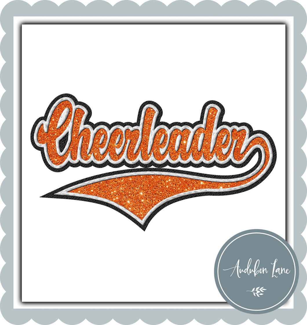 Cheerleader Faux Orange Glitter and White and Black Embroidery