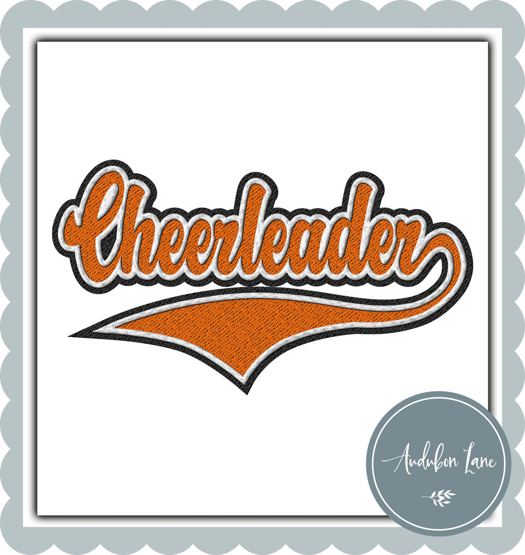 Cheerleader Faux Orange and White and Black Embroidery