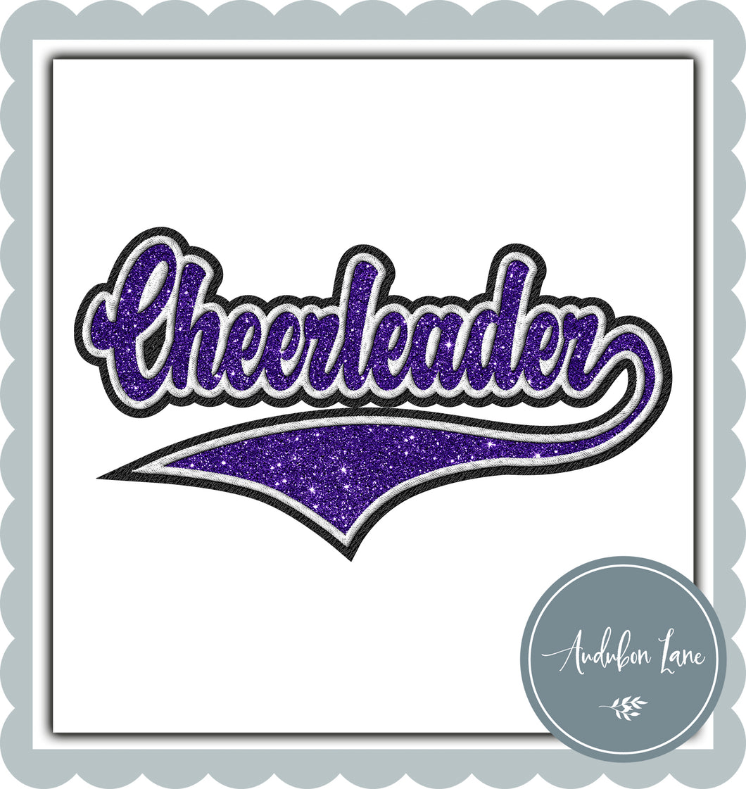 Cheerleader Faux Purple Glitter and White and Black Embroidery