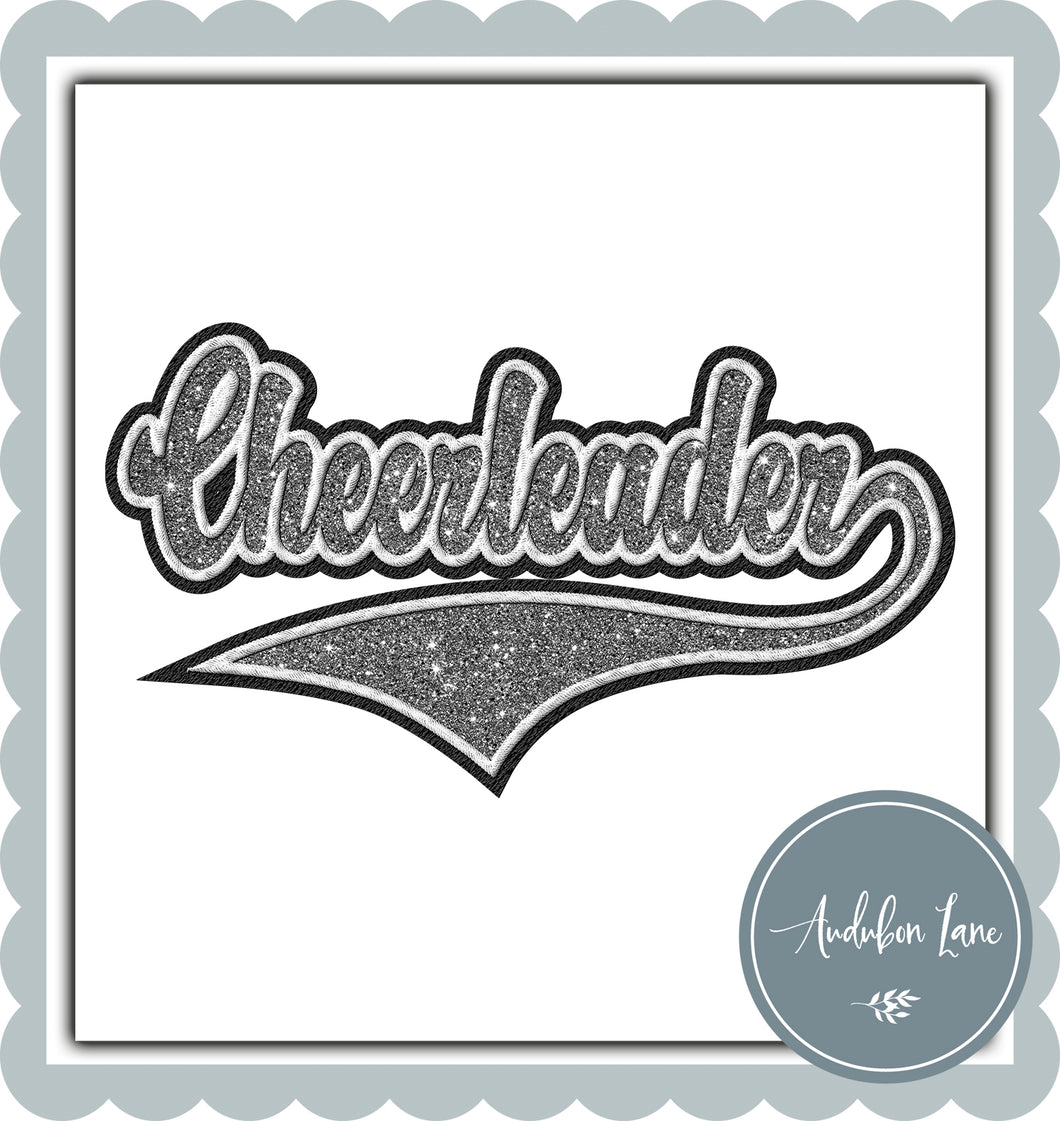 Cheerleader Faux Silver Glitter and White and Black Embroidery