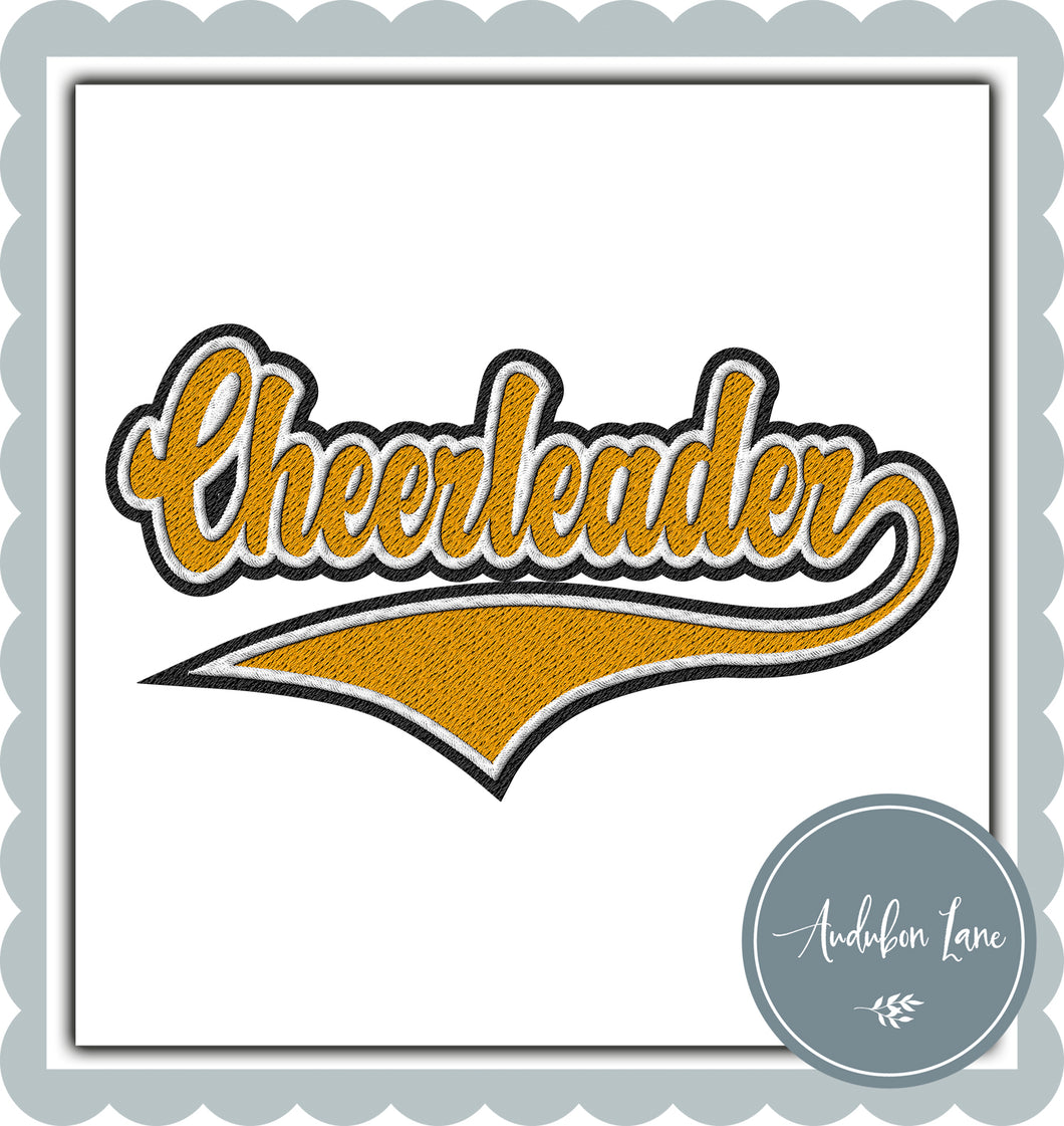 Cheerleader Faux Yellow Gold and White and Black Embroidery