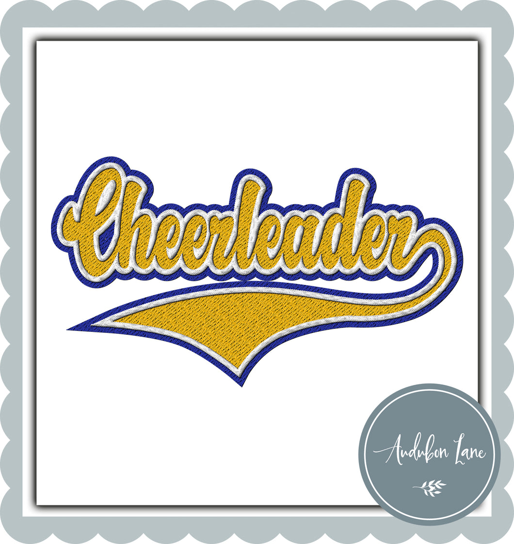 Cheerleader Faux Yellow and White and Royal Blue Embroidery