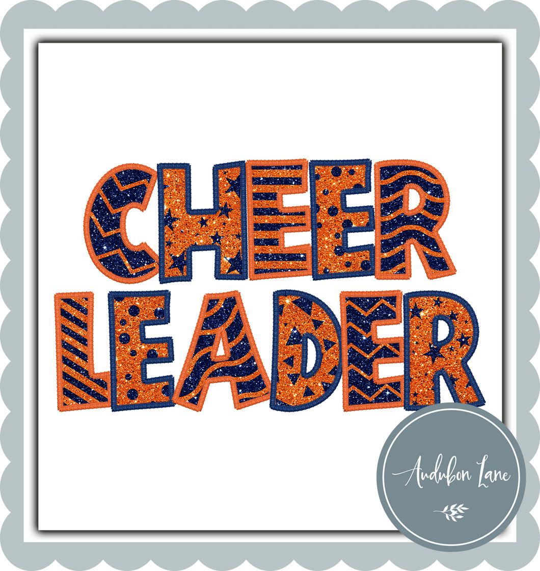 Cheerleaders Stacked Faux Glitter and Embroidery Orange and Navy