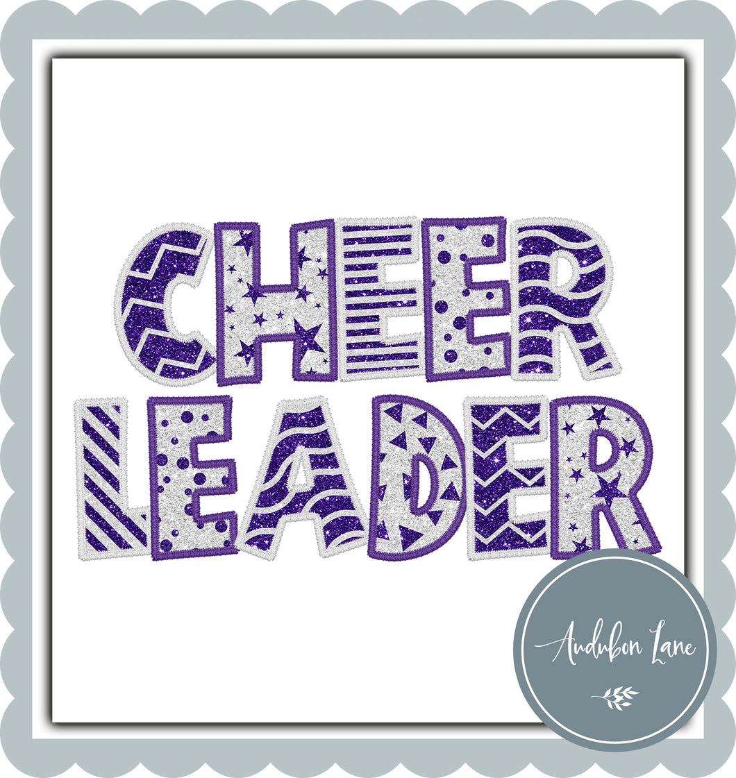 Cheerleaders Stacked Faux Glitter and Embroidery Purple and White