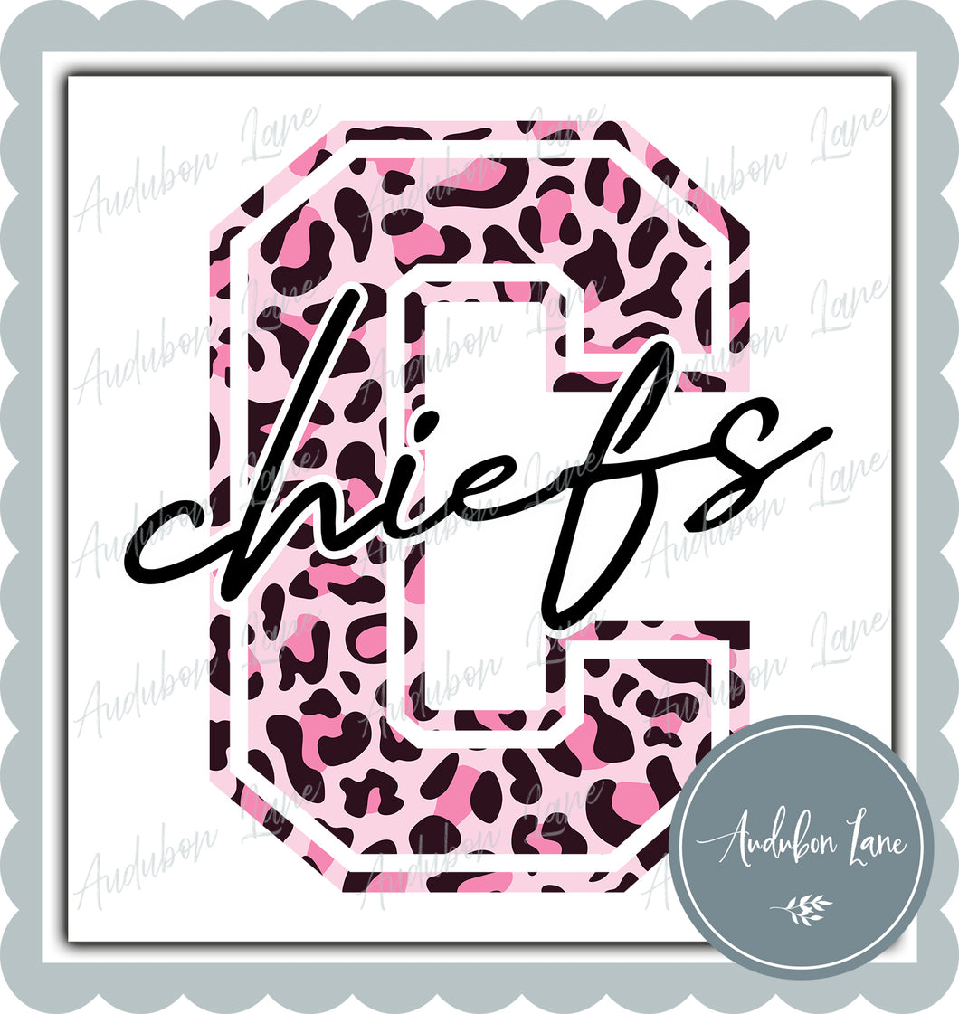 Chiefs Breast Cancer Awareness Pink Leopard Mascot Letter Ready to Press DTF Transfer Customs Available On Request