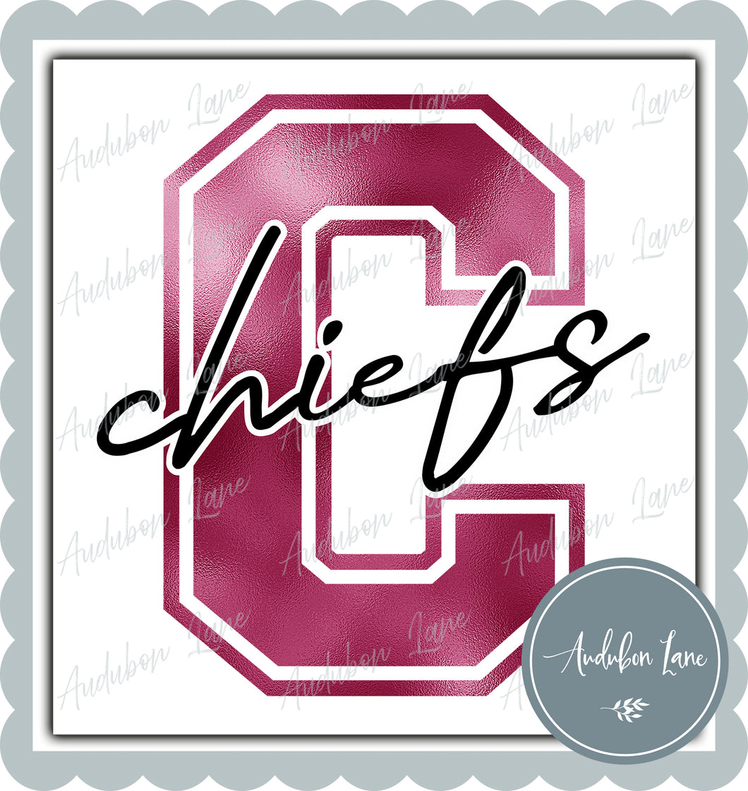 Chiefs Breast Cancer Awareness Faux Metallic Pink Foil Mascot Letter Ready to Press DTF Transfer Customs Available On Request