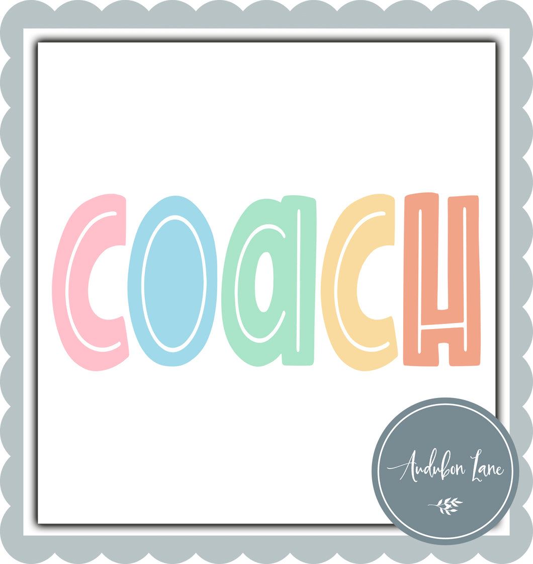 Coach Split Letter Pastel Color Letters Ready To Press DTF Direct To Film Transfer