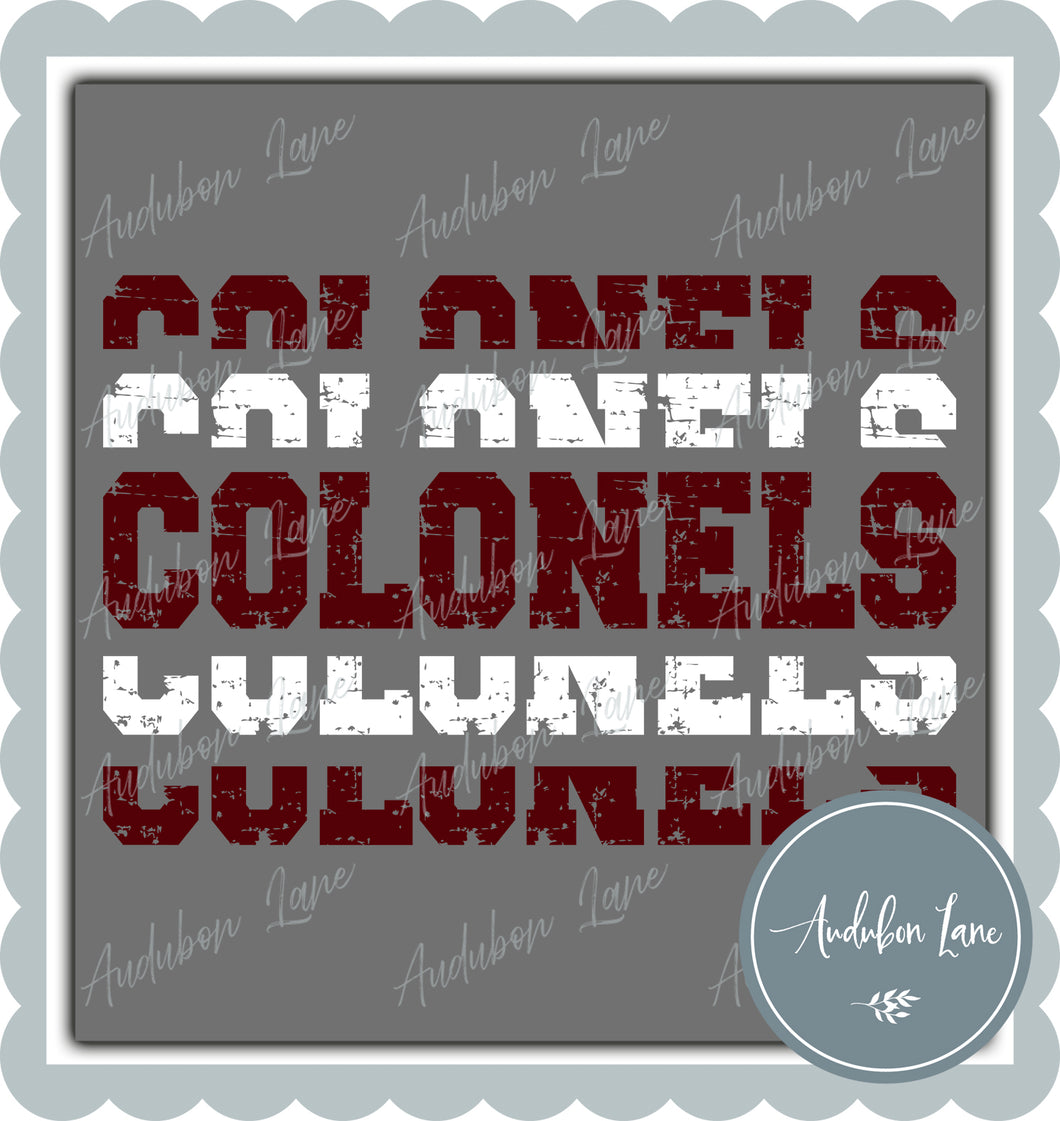 Colonels Stacked Pro Distressed Two Color Maroon and White Ready To Press DTF Transfer Custom Colors Available On Request