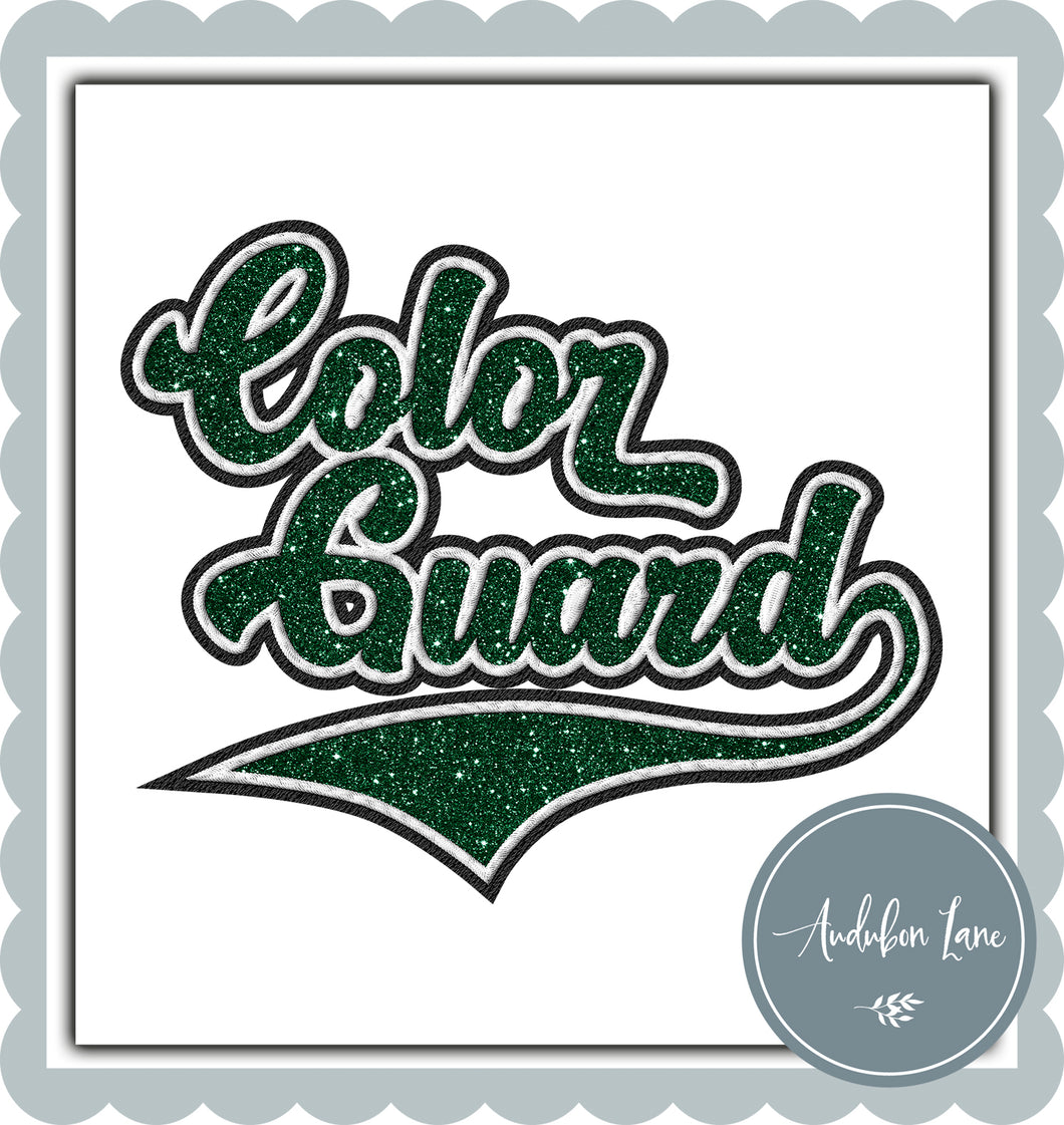 Color Guard Faux Dark Green Glitter and White and Black Embroidery