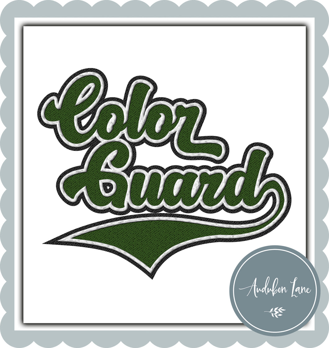Color Guard Faux Dark Green and White and Black Embroidery