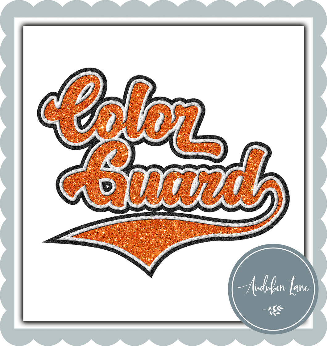Color Guard Faux Orange Glitter and White and Black Embroidery