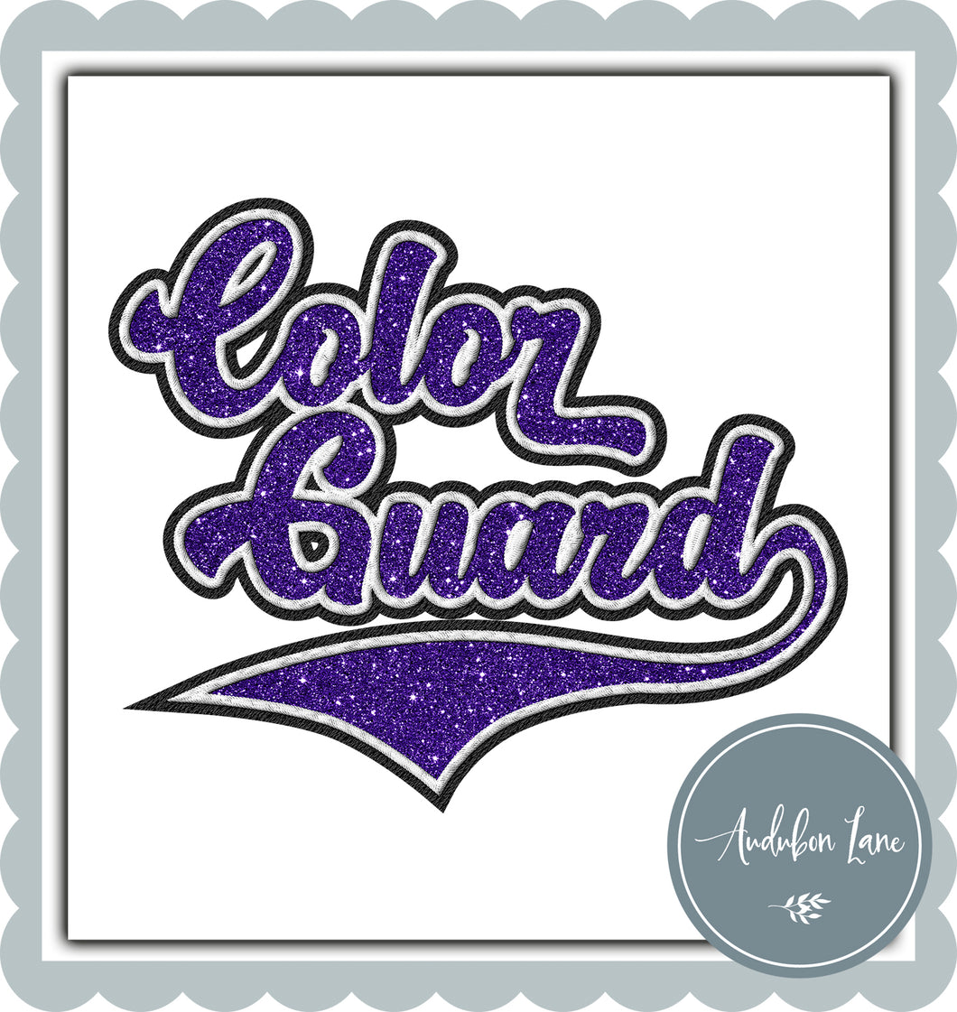 Color Guard Faux Purple Glitter and White and Black Embroidery