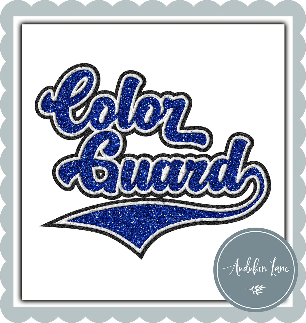 Color Guard Faux Royal Blue Glitter and White and Black Embroidery