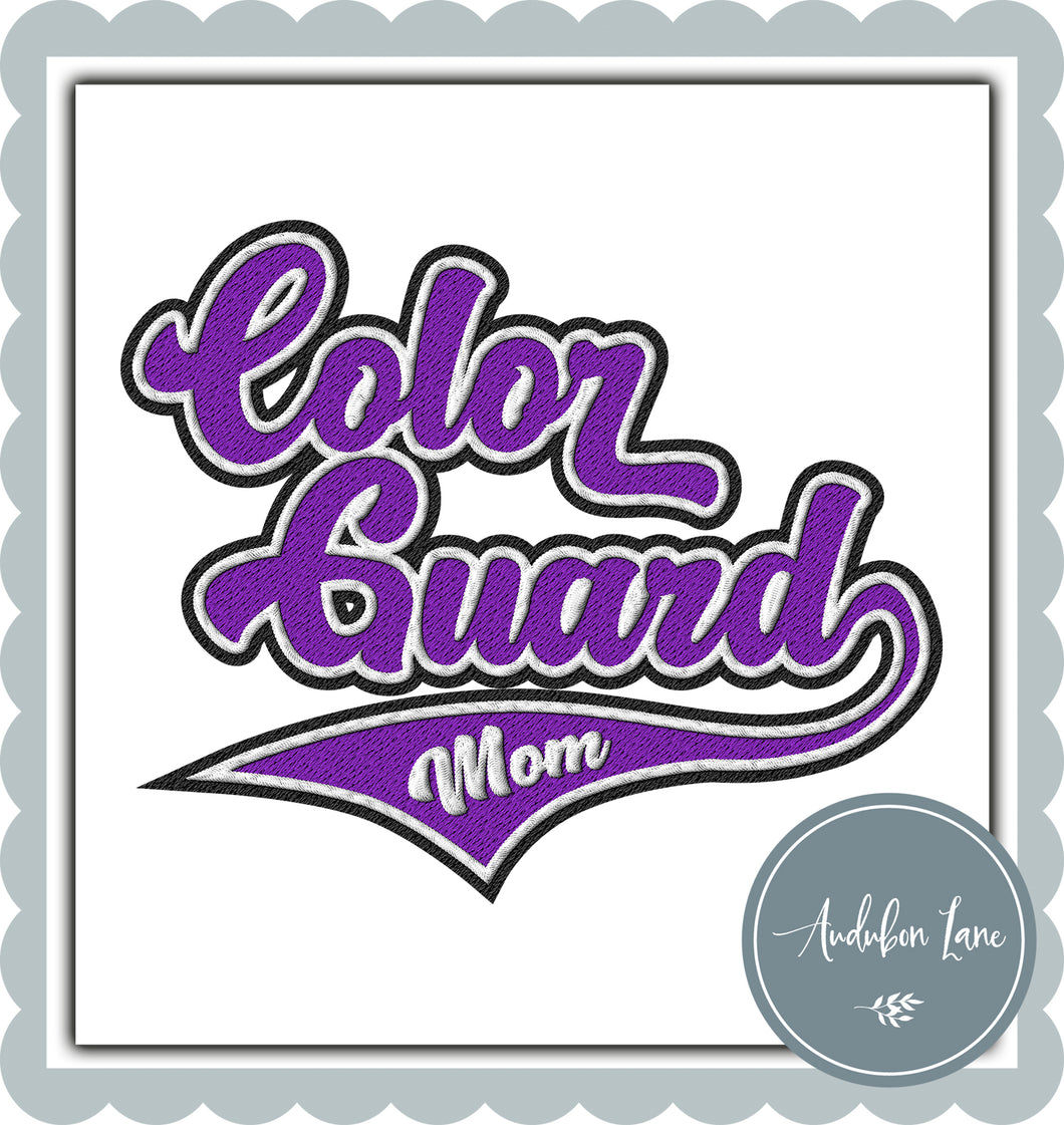 Color Guard Mom Faux Purple and White and Black Embroidery