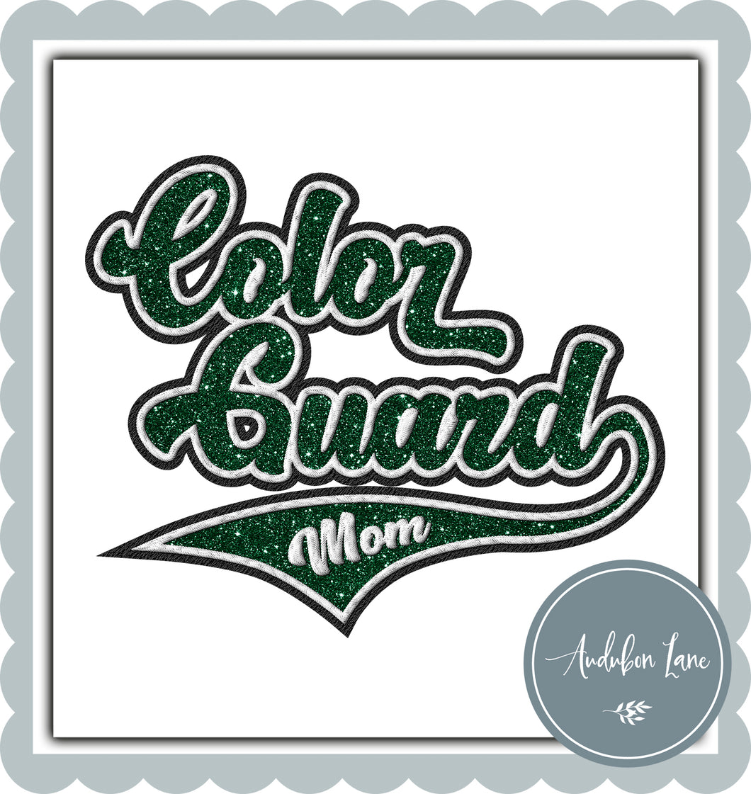 Color Guard Mom Faux Dark Green Glitter and White and Black Embroidery