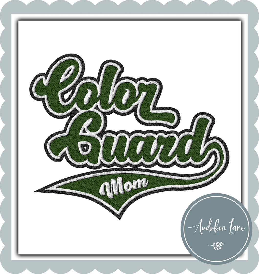 Color Guard Mom Faux Dark Green and White and Black Embroidery