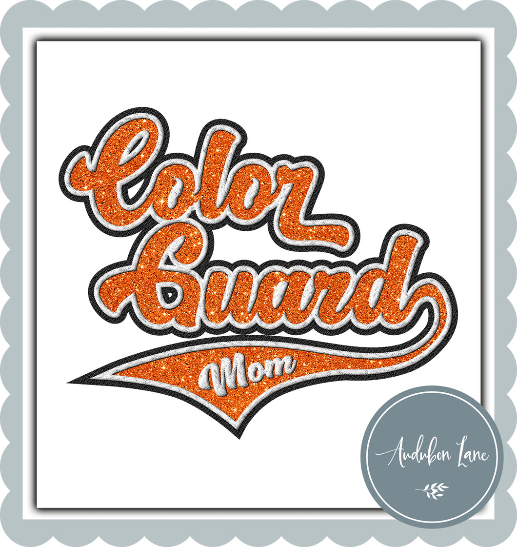 Color Guard Mom Faux Orange Glitter and White and Black Embroidery