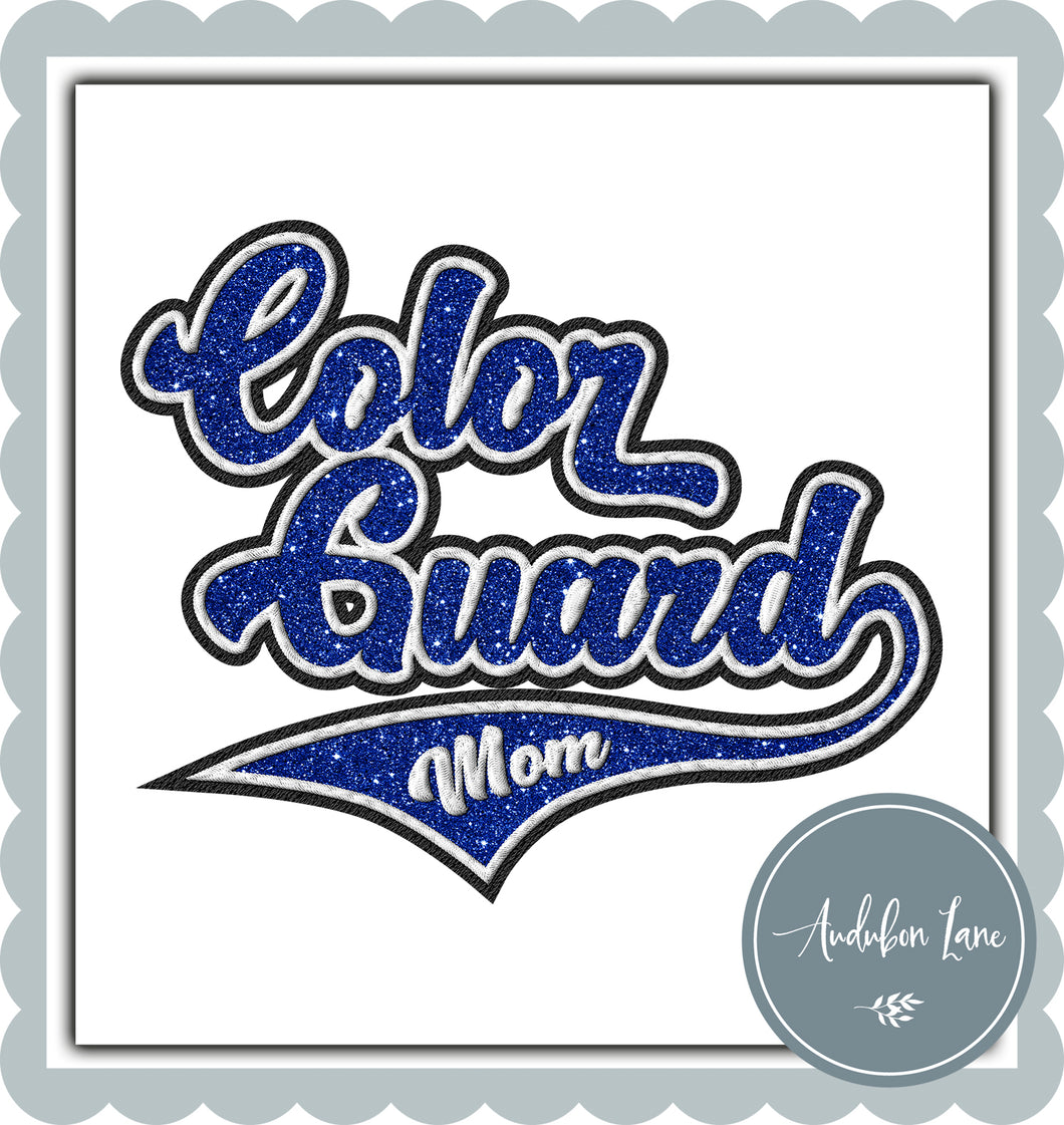 Color Guard Mom Faux Royal Blue Glitter and White and Black Embroidery