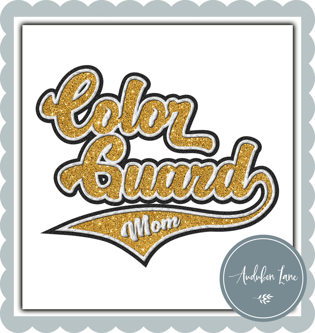 Color Guard Mom Faux Yellow Gold Glitter and White and Black Embroidery