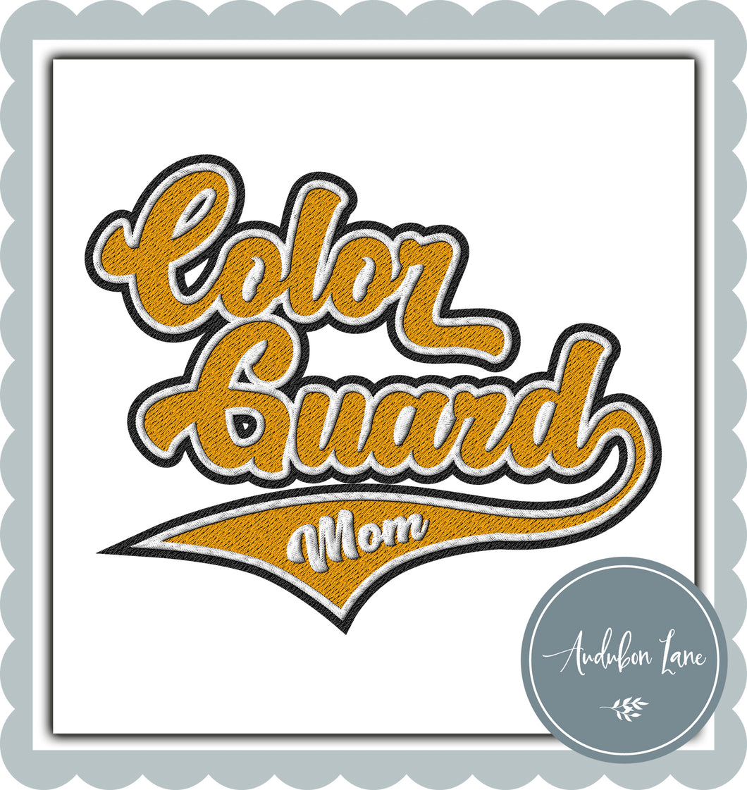 Color Guard Mom Faux Yellow Gold and White and Black Embroidery