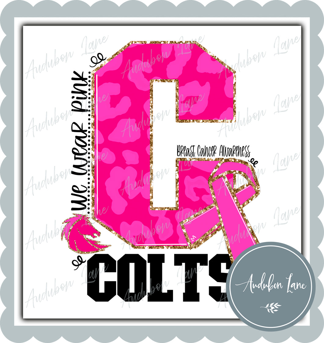 Colts Breast Cancer Awareness We Wear Pink Team Mascot Letter Ready to Press DTF Transfer