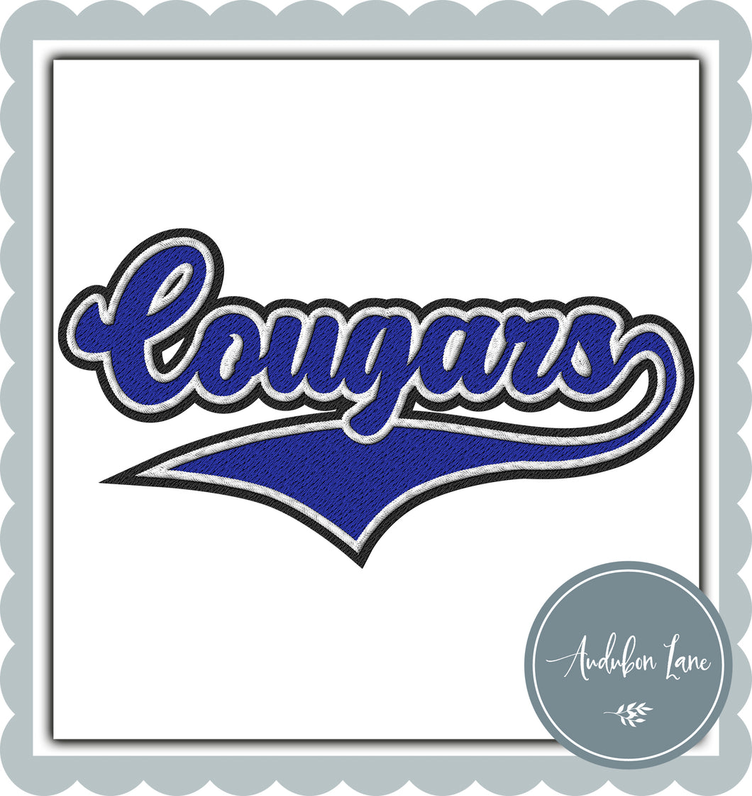 Cougars Faux Blue and White and Black Embroidery