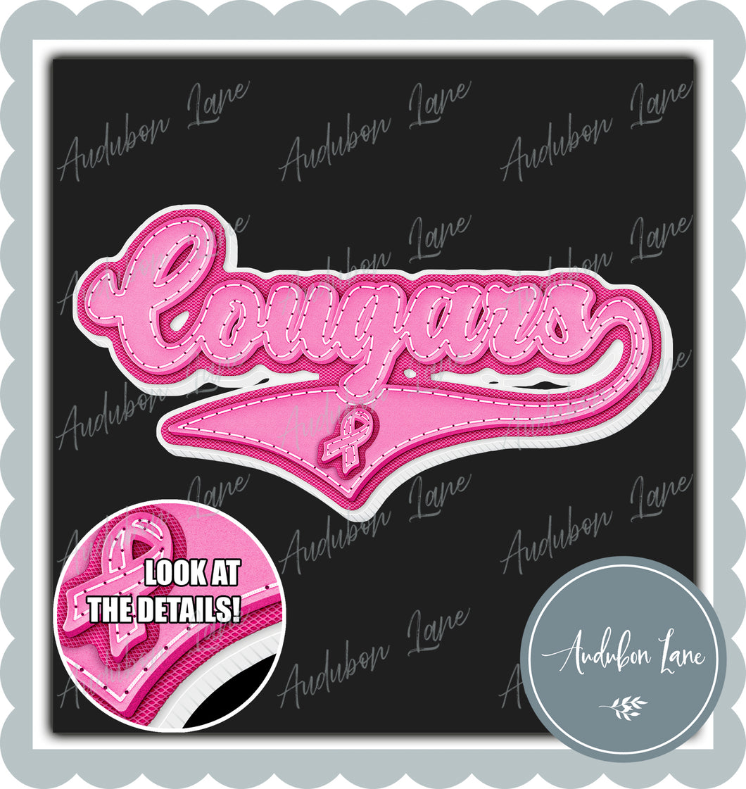 Cougars Breast Cancer Awareness Pink Leather Faux Patch Ready to Press DTF Transfer Customs Available On Request