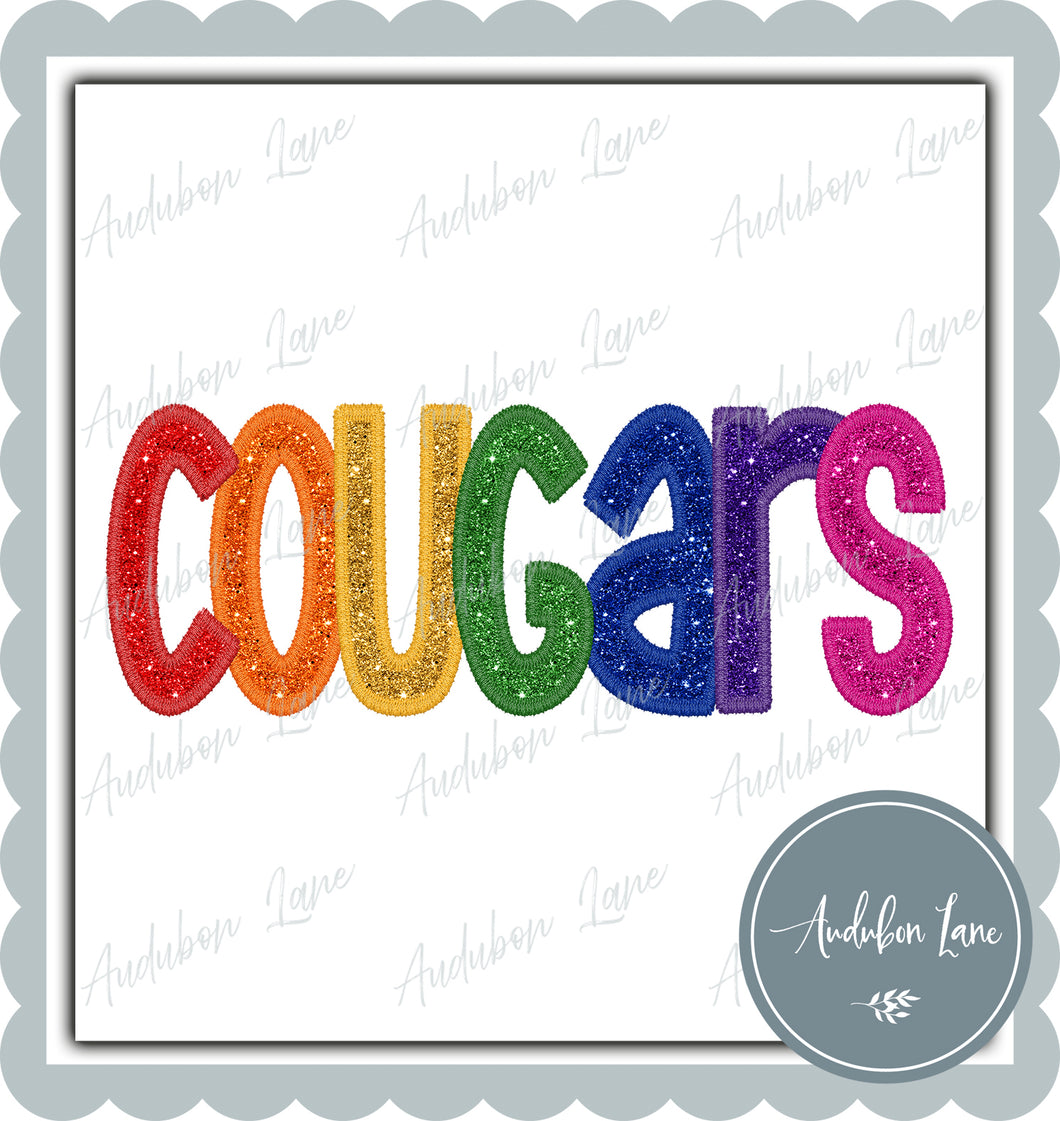 Cougars Colors Faux Embroidery and Glitter Ready To Press DTF Transfer