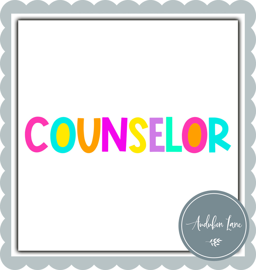 Counselor Bright Block Letters Ready to Press DTF Transfer Custom Names Available On Request
