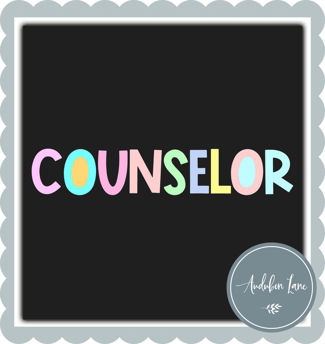 Counselor Pastel Block Letters Ready to Press DTF Transfer Custom Names Available On Request