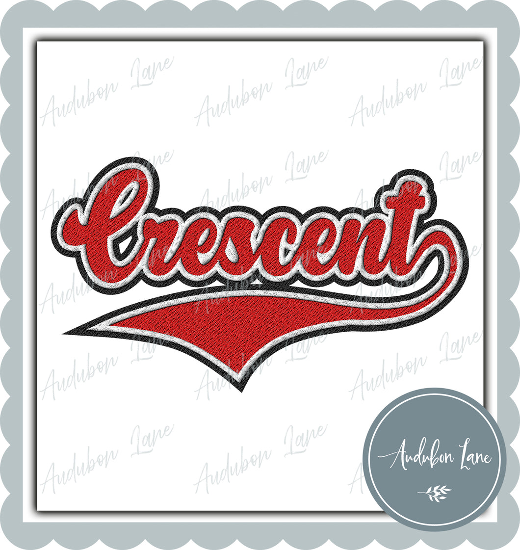 Crescent Faux Embroidery Patch Faux Red and White and Black Ready To Press DTF Transfer Custom Colors Available On Request