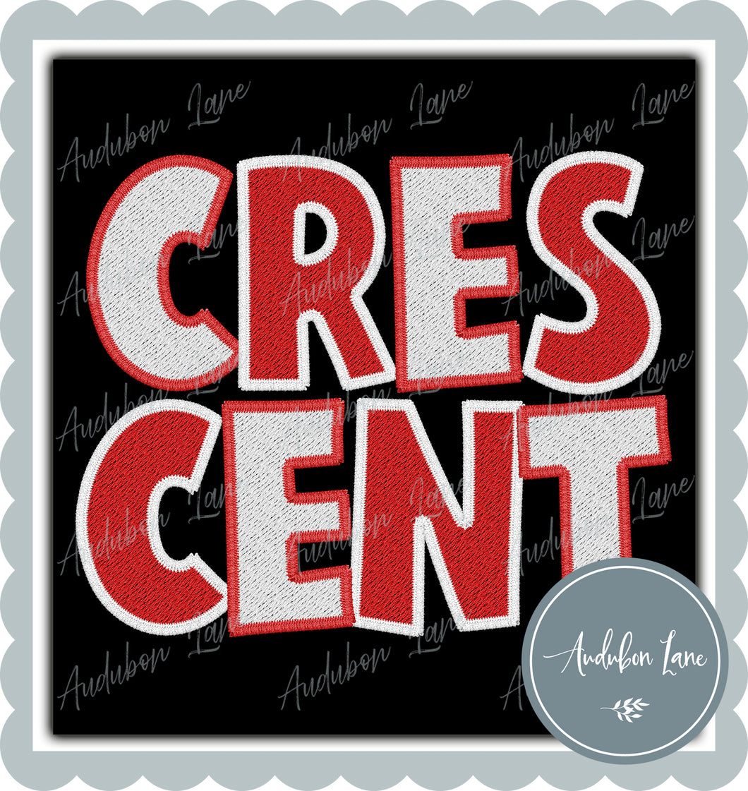 Crescent Stacked and Embroidery Red and White Plain Ready To Press DTF Transfer Custom Colors Available On Request