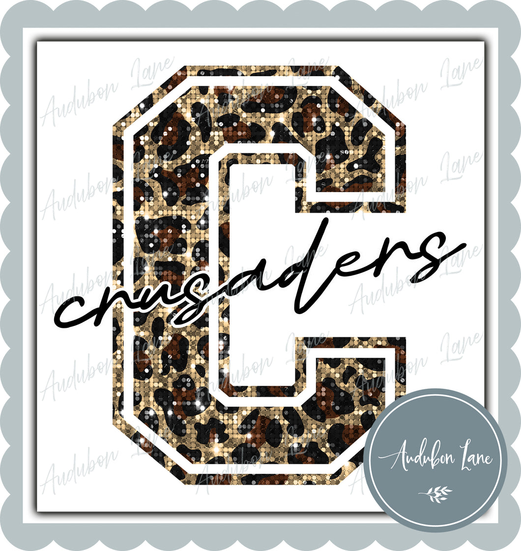 Crusaders Sequin Leopard Mascot Letter Ready to Press DTF Transfer Customs Available On Request