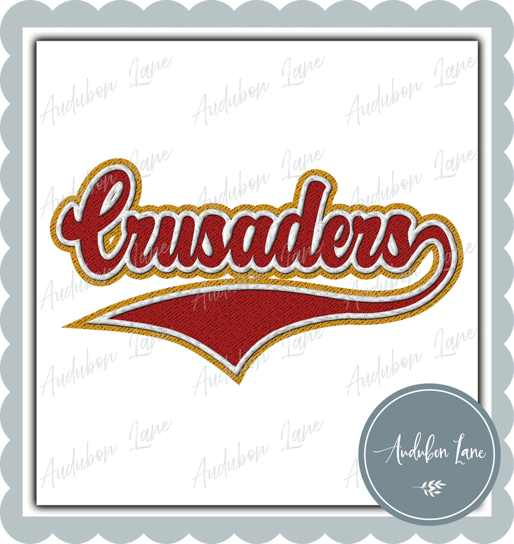 Crusaders Faux Embroidery Patch Faux Medium Red and White and Medium Gold Ready To Press DTF Transfer Custom Colors Available On Request