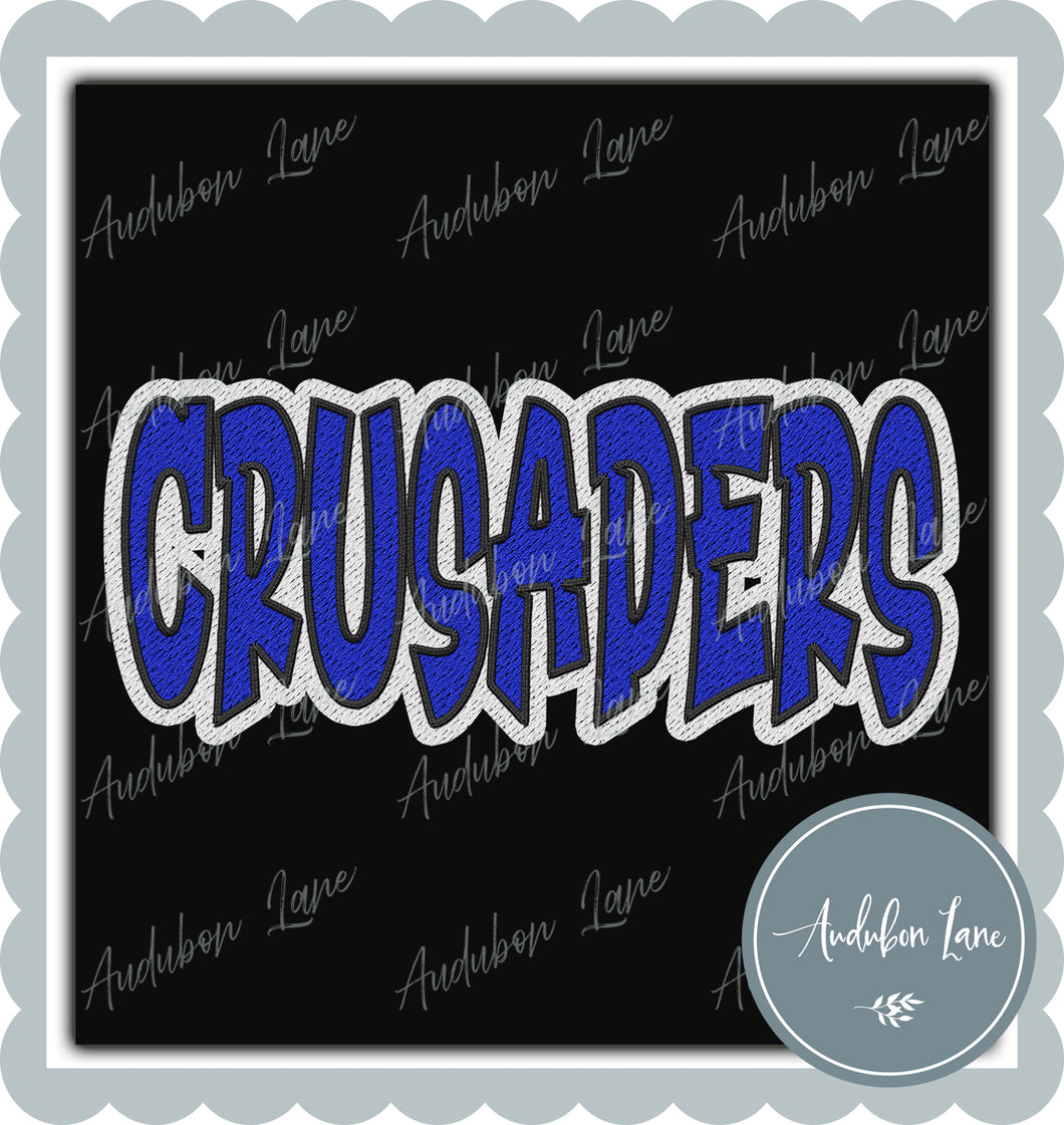 Crusaders Graffiti Style Mesh Blue and White Mascot Ready to Press DTF Transfer Customs Available On Request
